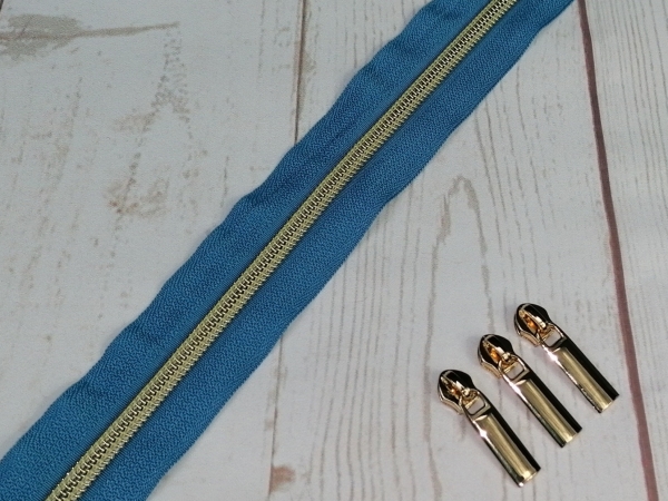 1m Endlosreissverschluss 5mm jeansblau / hellgold