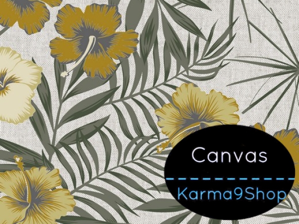 0,5m Canvas Leinenlook Tropical Flower ocker