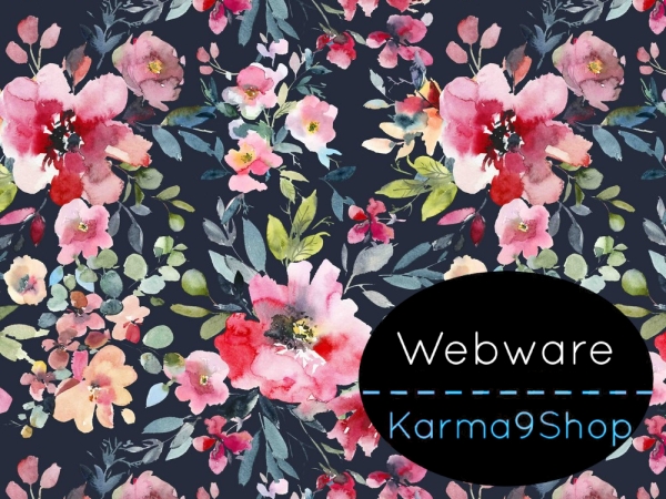 0,5m Webware Watercolor Flowers dunkelblau