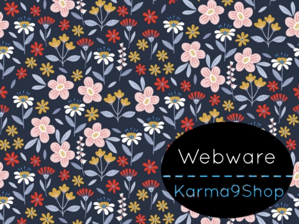 0,5m Webware Flowers dunkelblau
