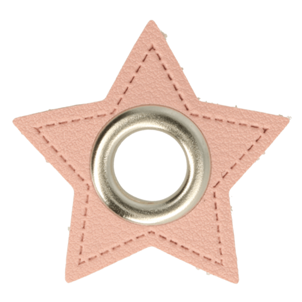 2 Kunstleder-Ösen-Patches Stern rosa 8mm silber