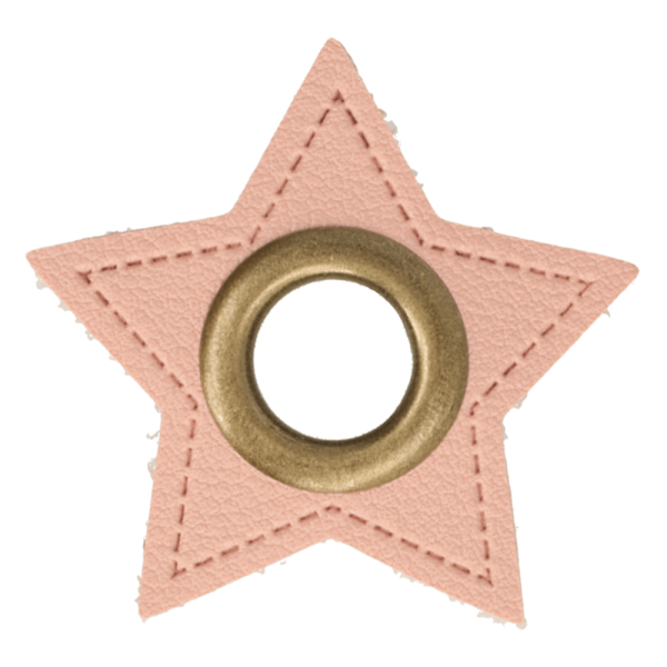 2 Kunstleder-Ösen-Patches Stern rosa 11mm bronze