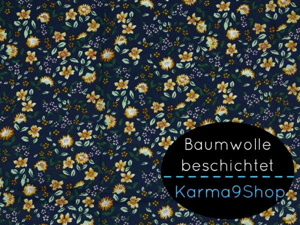 0,1m beschichtete Baumwolle Flowers #3 dunkelblau