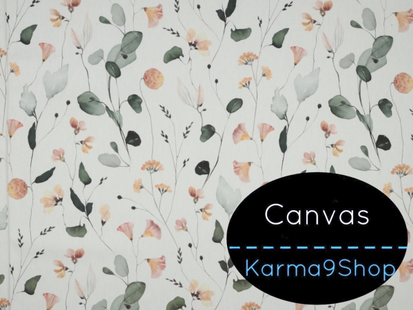 0,5m Canvas Flowers & Leaves creme