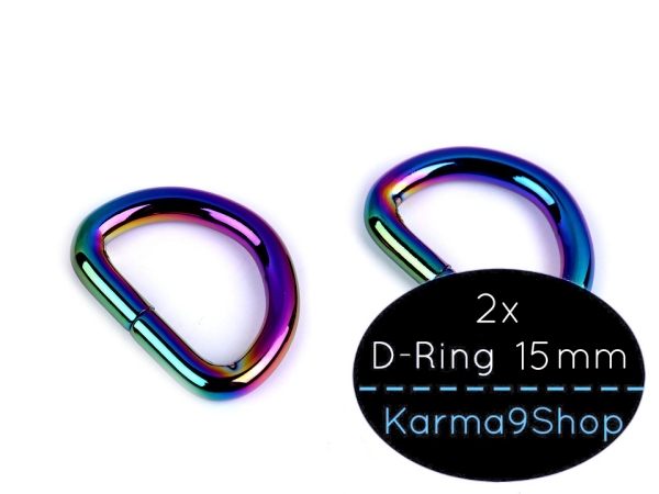 2 D-Ringe 15mm Regenbogen