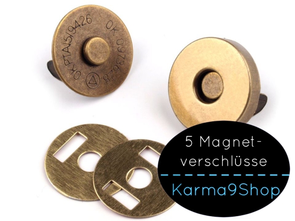 5 Magnetverschlüsse 18mm altmessing